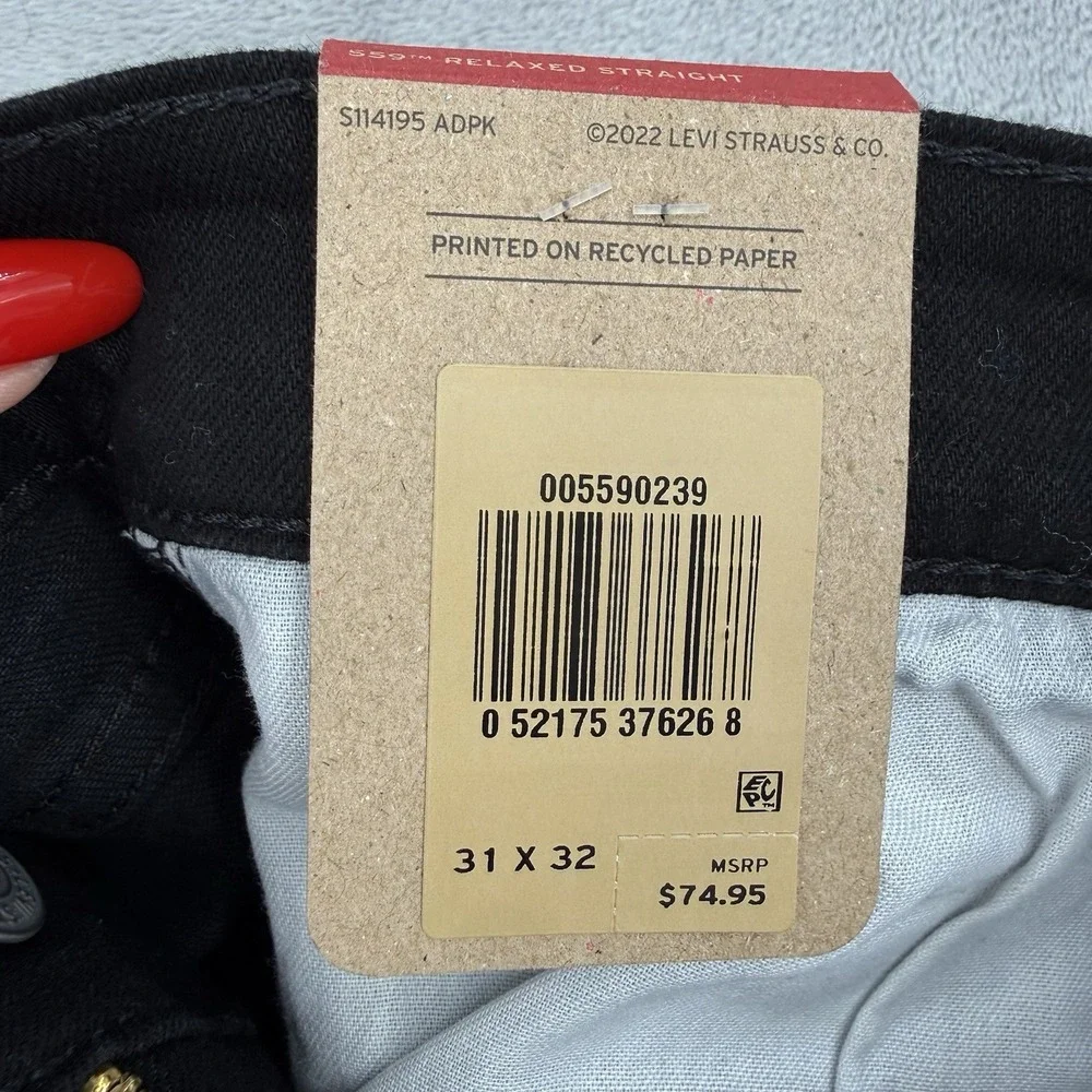 Levi's 559 Jeans Mens W31 L32 Relaxed Straight Slim Fit Stretch Black Denim
